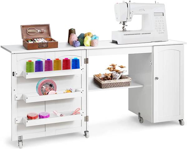 Klappbarer Nähtisch Nähschrank Weiß - Holzwerkstoff - 60 x 75 x 158 cm