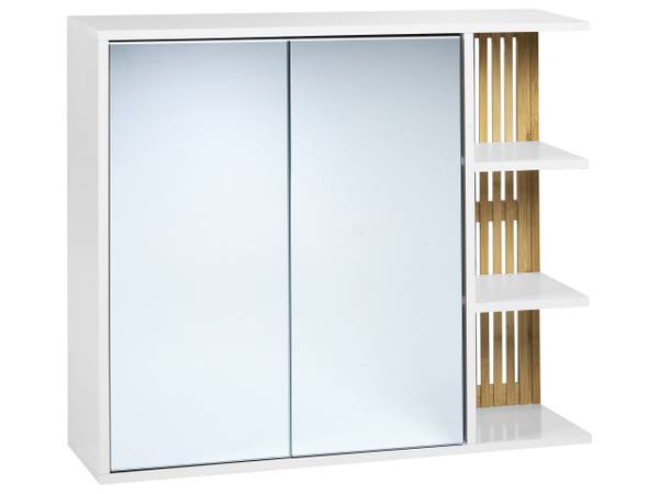 Bad-Spiegelschrank NUBES Braun - Weiß - Bambus - 80 x 70 x 21 cm