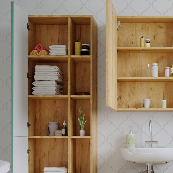 Badschrank Rudi 40518 Grün - Holzwerkstoff - 56 x 193 x 31 cm