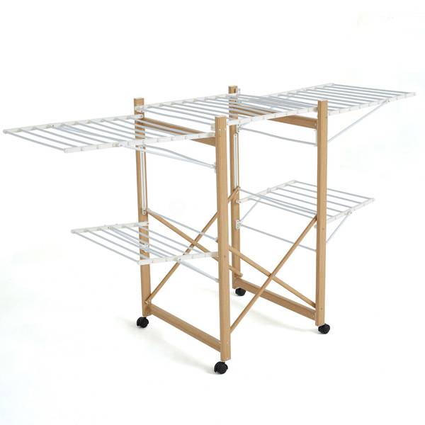 Wäscheständer mit Rollen USHUAIA weiß 28 Braun - Aluminium - 60 x 105 x 178 cm