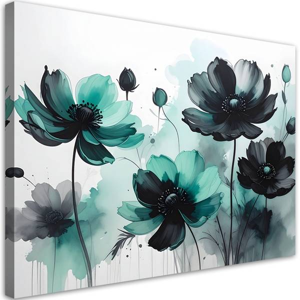 Wandbild Blumen Türkis - Polyester - 30 x 20 x 3 cm