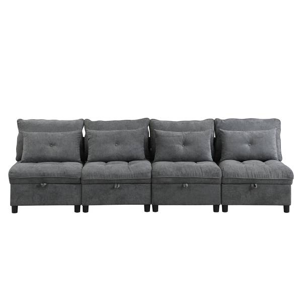 Sofaset Gaia Ⅰ Grau - Kunststoff - Massivholz - Textil - 76 x 87 x 274 cm