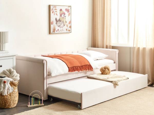 Bett LIBOURNE 3-tlg Pink - Textil - 102 x 75 x 220 cm