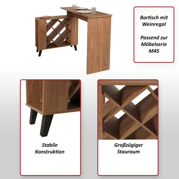 Bartisch M45 Braun - Gummibaum - 120 x 93 x 98 cm