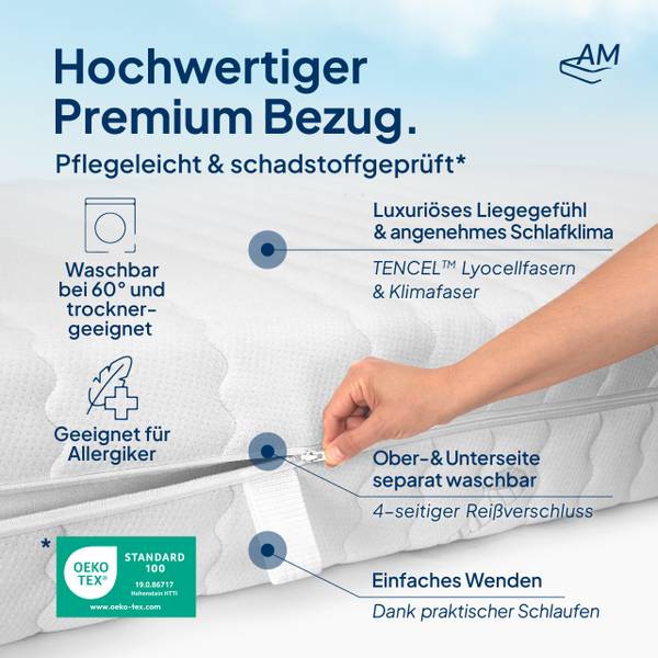 Gel Taschenfederkernmatratze 90x200cm H2 - Liegefläche Breite: 90 cm