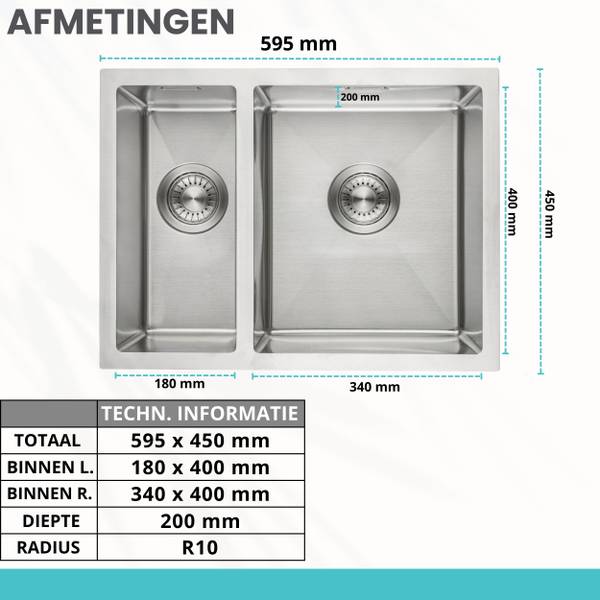 Spülbecken Proxima Silber - Metall - 59 x 20 x 45 cm