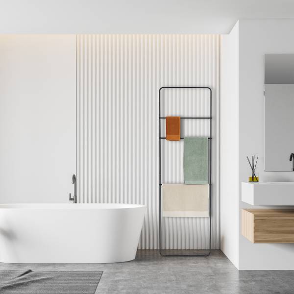 Handdoekladder metaal met 3 houders zwart - staal - 56 x 181 x 2 cm