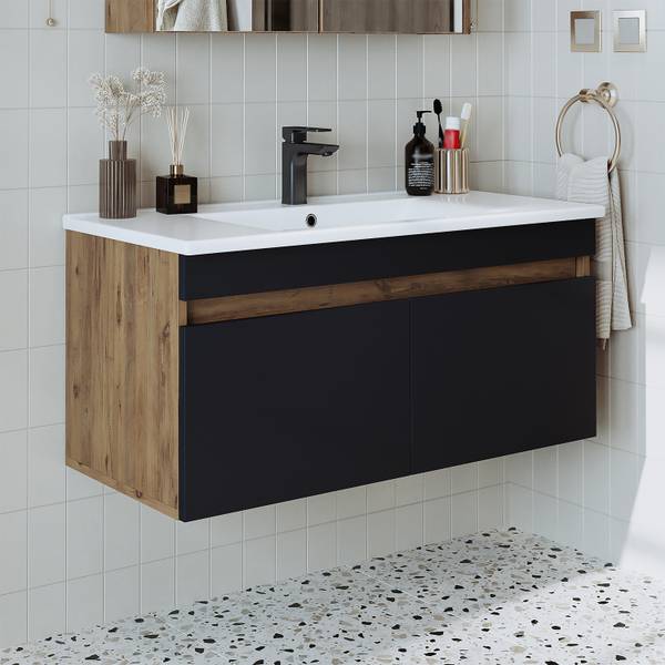 Badmöbel Set ATRIA-100 2-teilig Eiche Grau Dekor