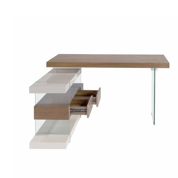 Bureau 3003 Marron - Gris - Noyer - Cristal - Verre de sécurité - 140 x 75 x 127 cm