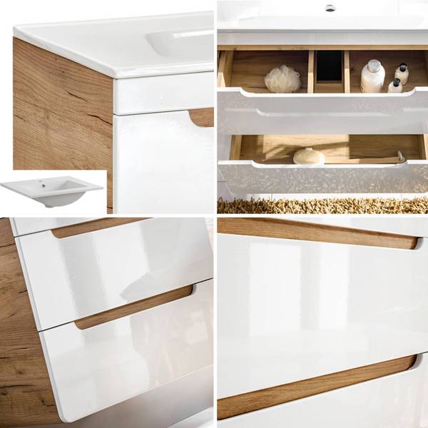 Badmöbel-Set LUTON-56-483 7er-Set Weiß - Holzwerkstoff - 180 x 200 x 46 cm