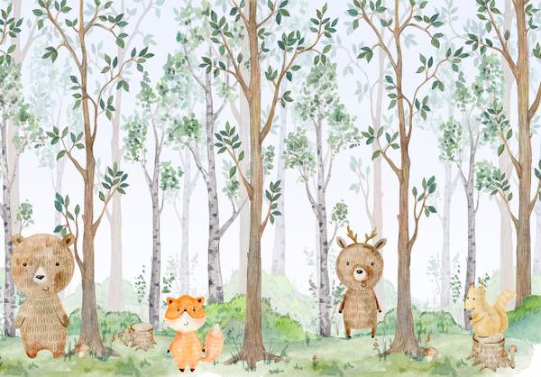 Vlies Fototapete Kinderzimmer Wald Tiere 312 x 219 cm