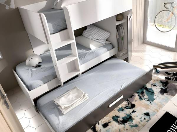 Etagenbett ANTHONY Grau - Holz teilmassiv - 97 x 150 x 243 cm