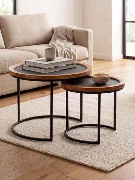 Satztisch COURA 2er-Set Grau - Mango - 60 x 46 x 60 cm