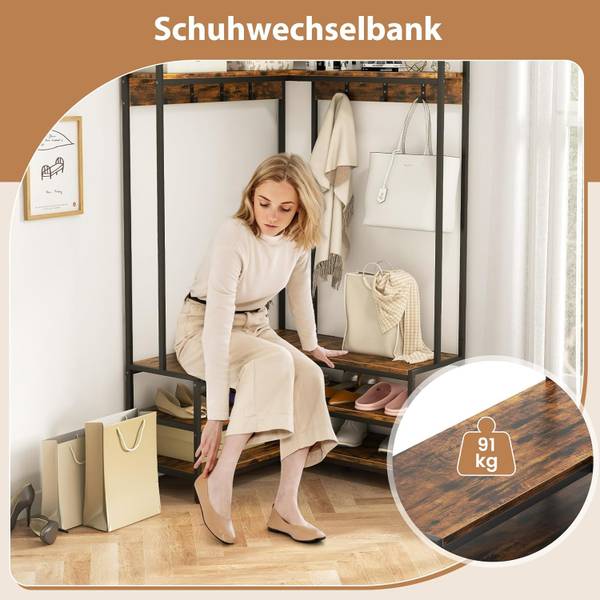 Eck-Garderobenständer TG32777ORDE Braun - Holzwerkstoff - 90 x 178 x 90 cm