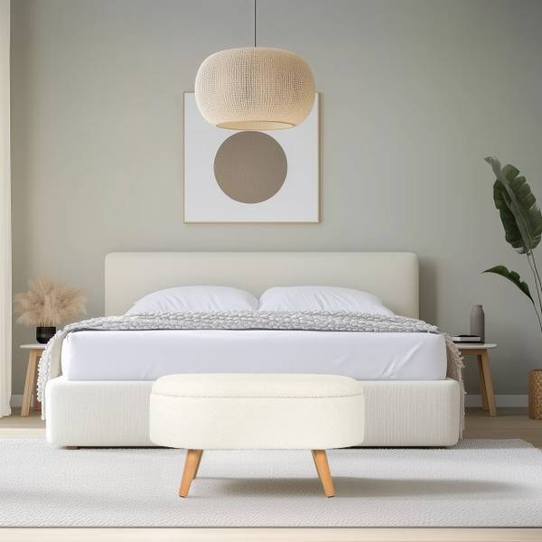 Sitzbank STORIANO Weiß - Strukturstoff - Polyester - Kernbuche - 47 x 43 x 82 cm