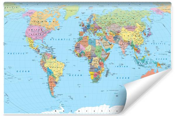 Vlies-Fotobehang Fysieke Wereldkaart 315 x 210 x 210 cm