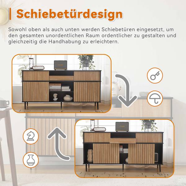 Sideboard EveNatur Ⅲ Schwarz - Stahl - 160 x 80 x 40 cm