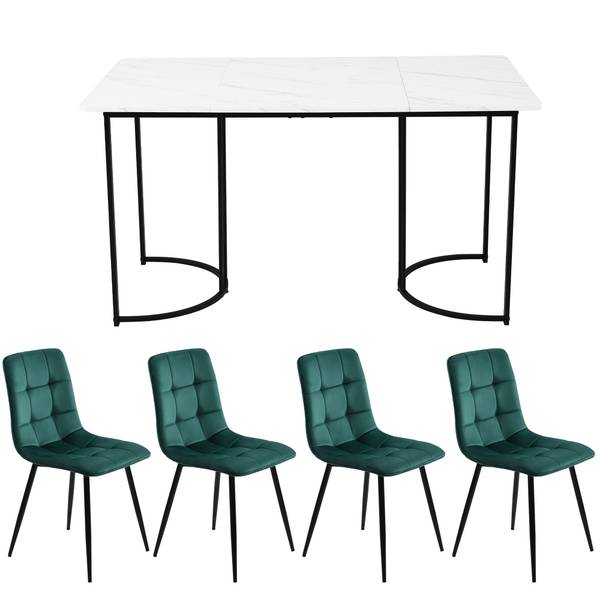Esszimmer Set BB1773 5tlg Schwarz - Grün - Weiß
