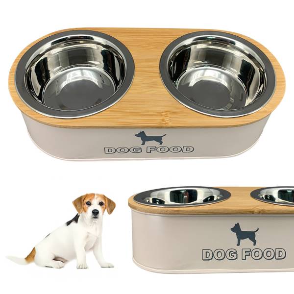 Hundefutternapf 248716 Weiß - Massivholz - 30 x 7 x 14 cm
