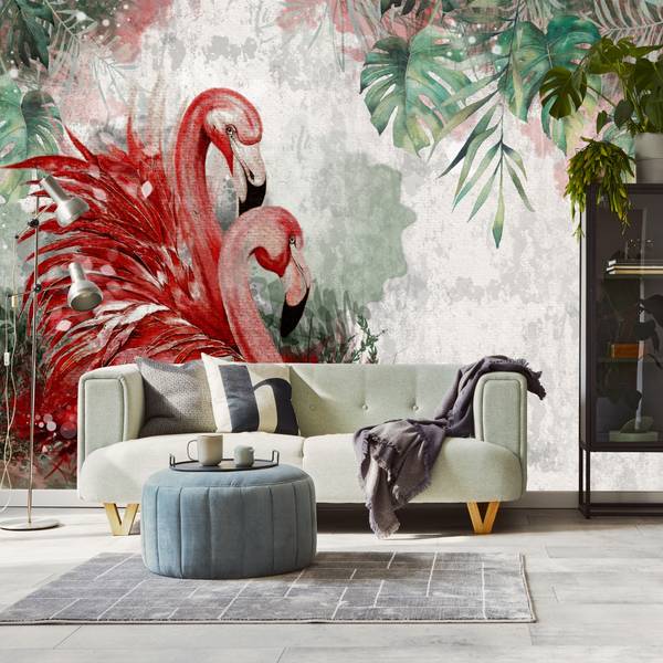 Vlies-Fotobehang FLAMINGO'S Blad Beton 300 x 210 x 210 cm