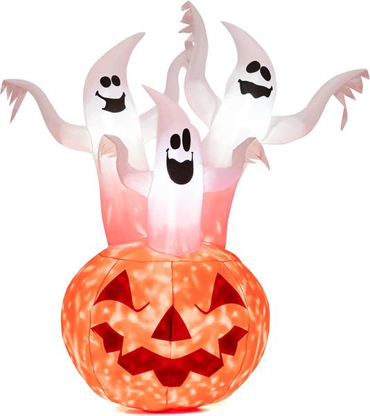 Aufblasbarer Halloween-Kürbis Orange - Weiß - Textil - 90 x 182 x 140 cm