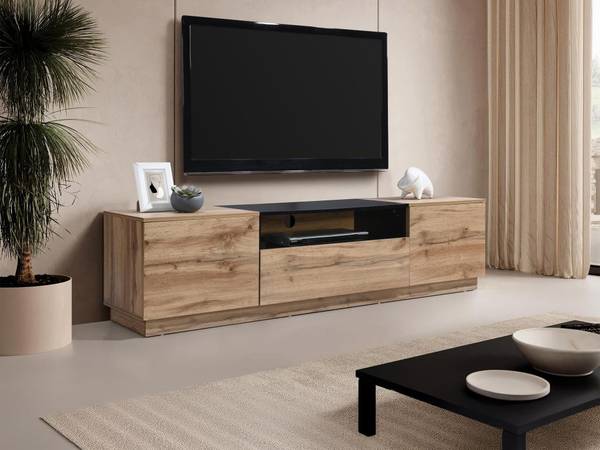 TV-Board CEMILINA Schwarz - Braun - Holz teilmassiv - 40 x 45 x 180 cm