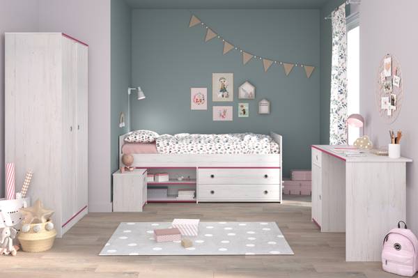 Jugendzimmer Smoozy26 4-teilig Weiß - Holzwerkstoff - 203 x 182 x 95 cm