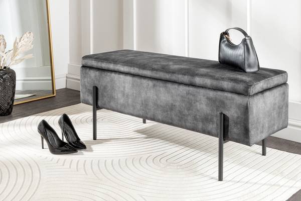 Truhenbank LOFT Grau - Polyester - Samt - 100 x 46 x 38 cm