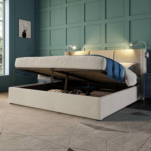 Polsterbett Doppelbett ADAP-13 Grau - Metall - Massivholz - 165 x 107 x 206 cm