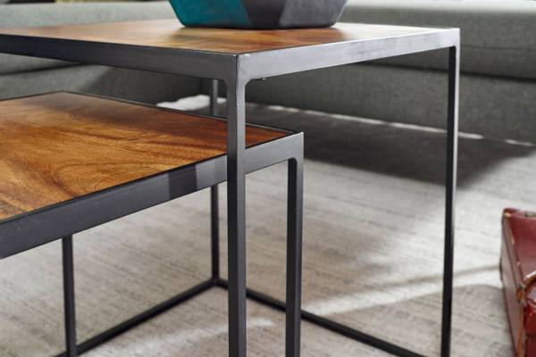 Sofatisch 2er-Set eckig ANABELA holz Braun - Mango - 44 x 44 x 40 cm