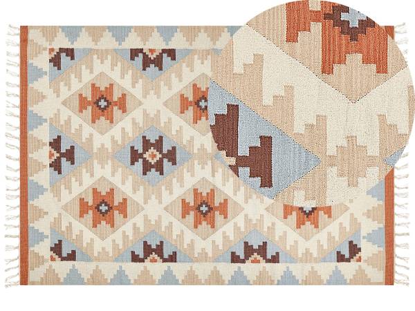 Kelim DILIJAN Beige - Blau - Orange - Naturfaser - 160 x 1 x 230 cm