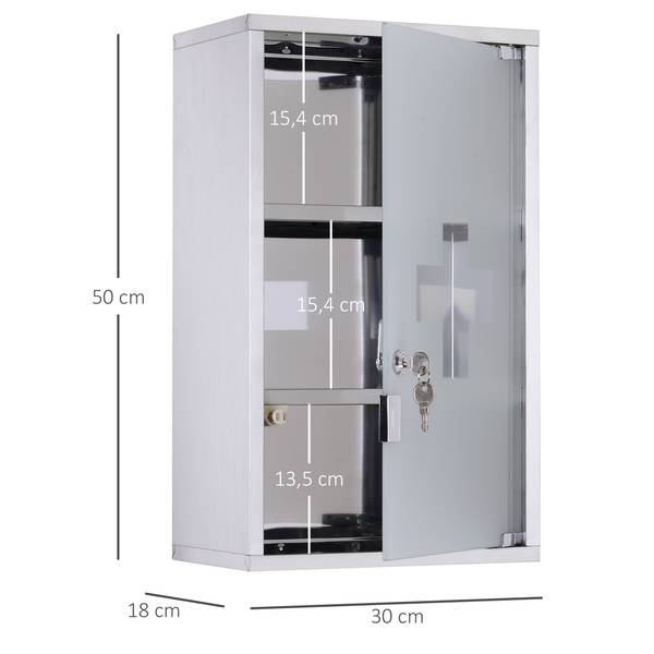 Medizinschrank 02-0329 Silber - Metall - 18 x 50 x 30 cm