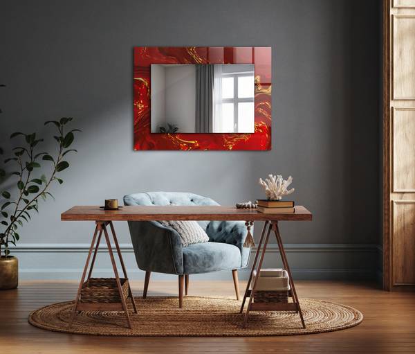 Wandspiegel Abstrakte rote Farbe Höhe: 80 cm