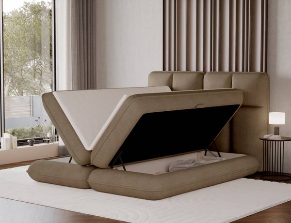 Box spring lit Stefan Marron café