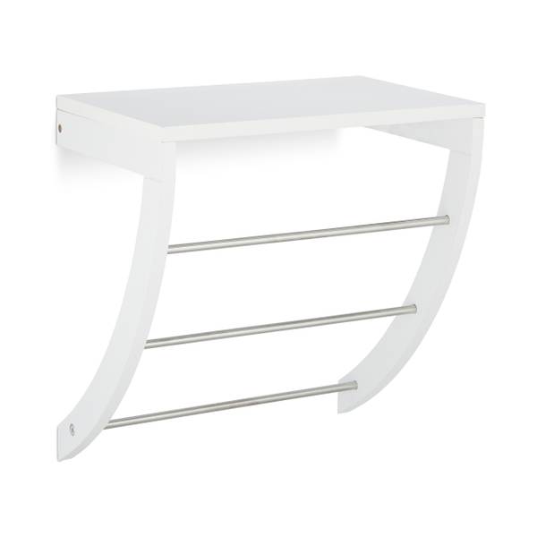 Porte-serviettes mural 3 barres Argenté - Blanc - Bois manufacturé - Métal - 38 x 40 x 25 cm