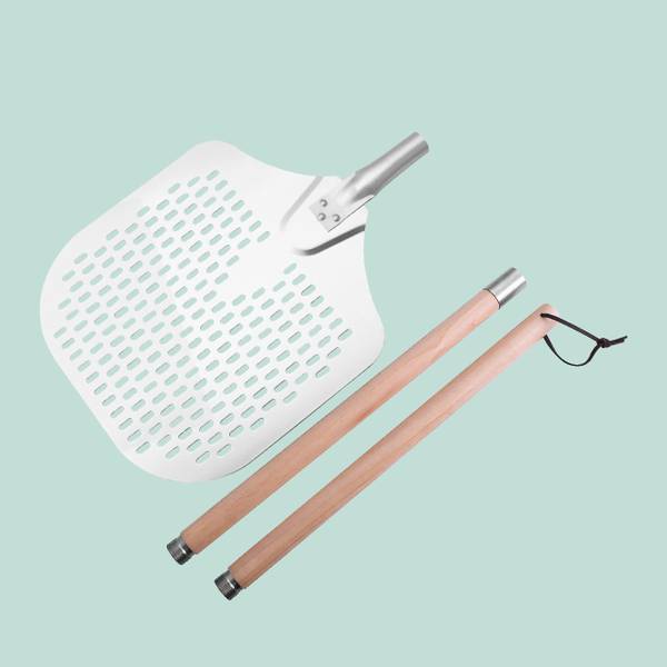 Perforierter Pizzaschieber mit Holzgriff Braun - Silber - Aluminium - 132 x 3 x 31 cm