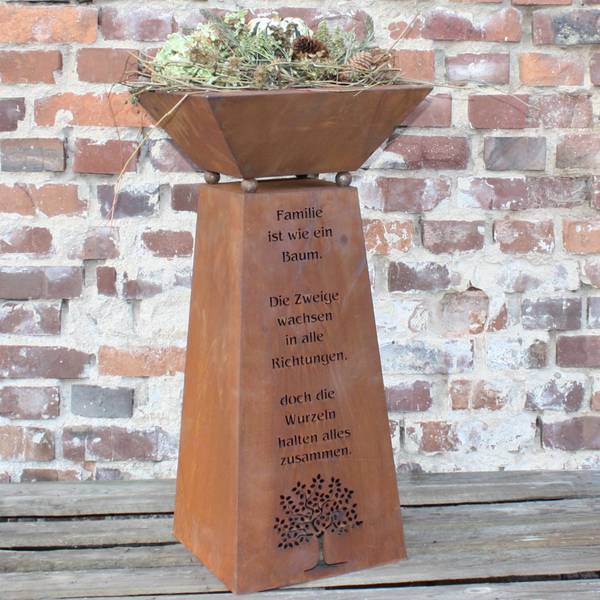 Säule mit Pflanzschale Rost Metall Eisen - 27 x 72 x 35 cm