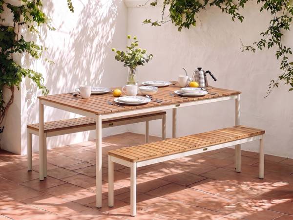 Gartenset CORRICELLA 2-tlg Braun - Weiß - Massivholz - 163 x 45 x 32 cm
