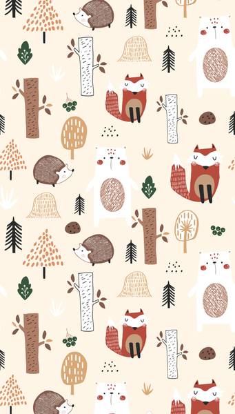 Fototapete Woodland Friends Schwarz - Braun - Weiß - Fleece - 159 x 280 x 1 cm