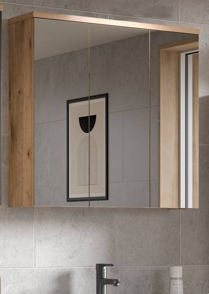 Badezimmer Spiegelschrank Oderzo Braun - Holzwerkstoff - Metall - 80 x 75 x 20 cm