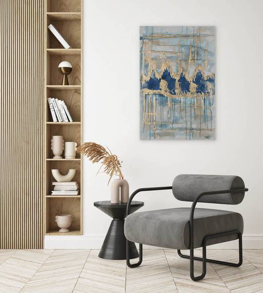 Tableau peint à la main Lignes Elaris Doré - Coton - 60 x 90 x 4 cm