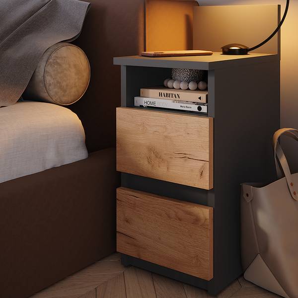 Nachttisch Monty 53170 Anthrazit - Eiche Sand Dekor