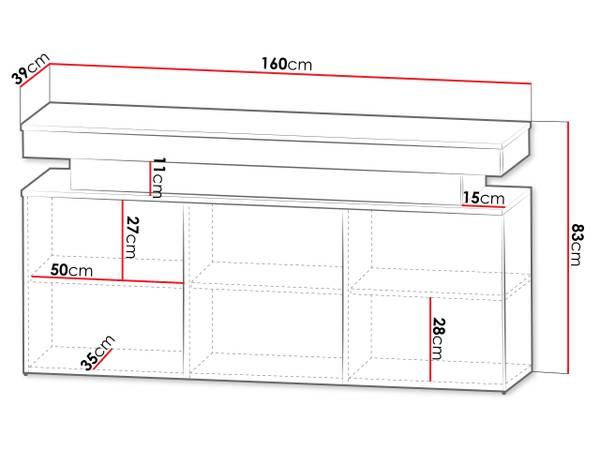 Kommode Glossa 3D 160 Schwarz - Hochglanz Schwarz
