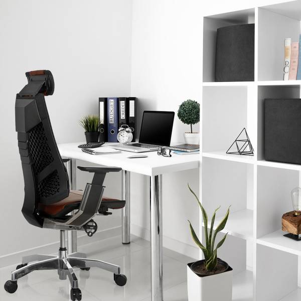 Bürostuhl GENIDIA PRO Schwarz - Braun - Höhe: 119 cm - Echtleder - Textil