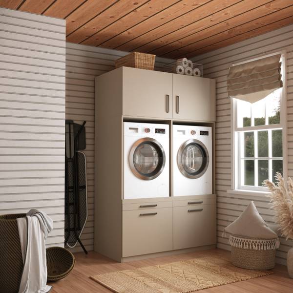 Waschmaschinen schrank Brugge Grau - Holzwerkstoff - 133 x 211 x 70 cm