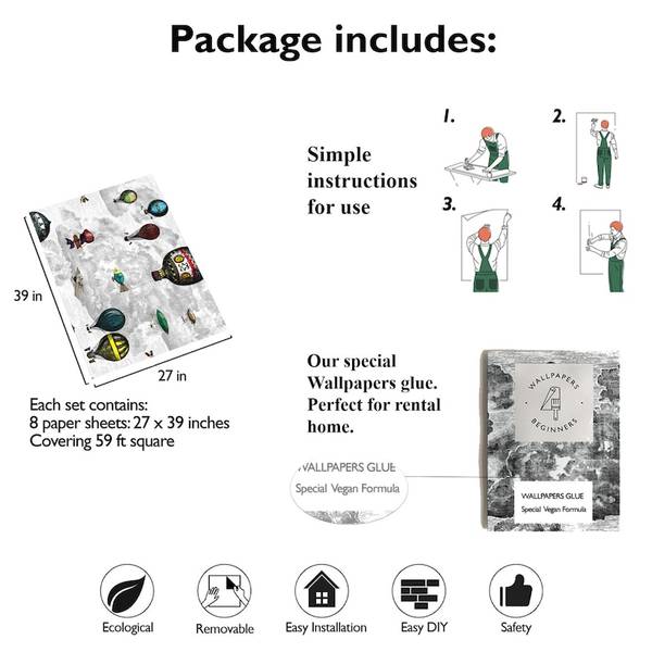 Tapete Luftballons Weiß - Papier - 200 x 250 x 1 cm