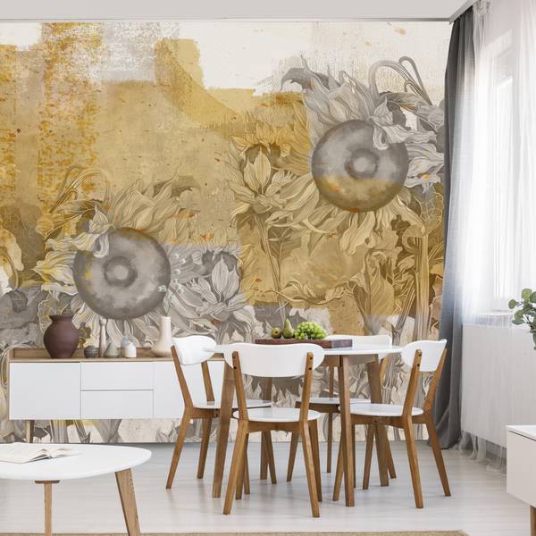 Fototapete SONNENBLUMEN Pflanzen Retro 520 x 318 x 318 cm