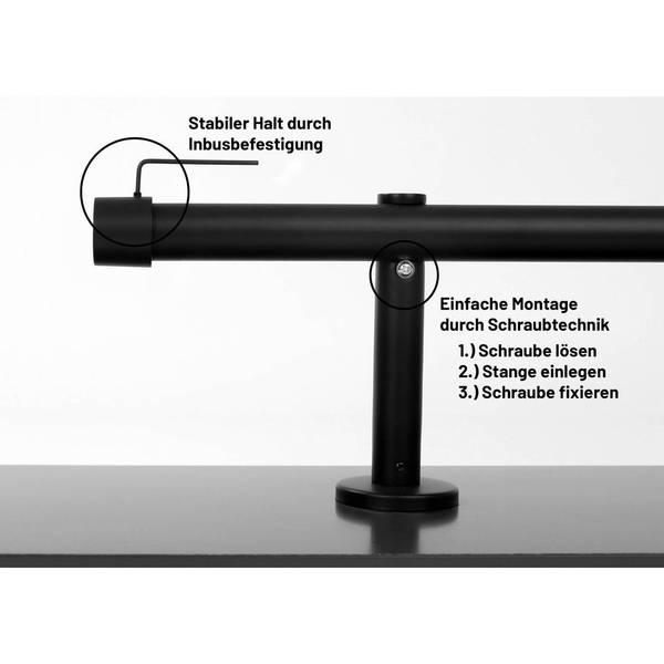Gardinenstange 1-Lauf Kappe Schwarz - Breite: 60 cm