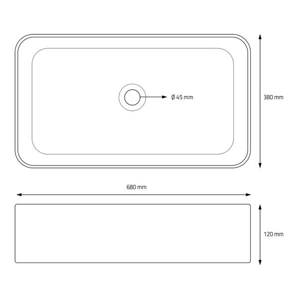 Waschbecken Eckig 68x38x12cm Weiß Weiß - Samt - 38 x 12 x 68 cm