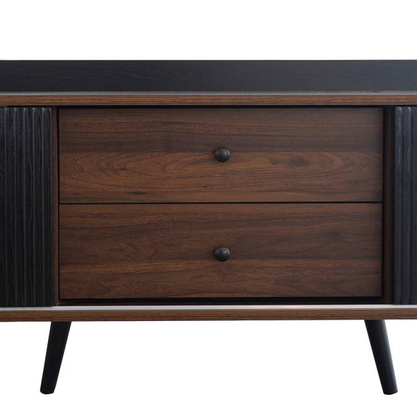 TV-lowboard met Schuifdeuren Eos I zwart - bruin - staal - 40 x 58 x 160 cm